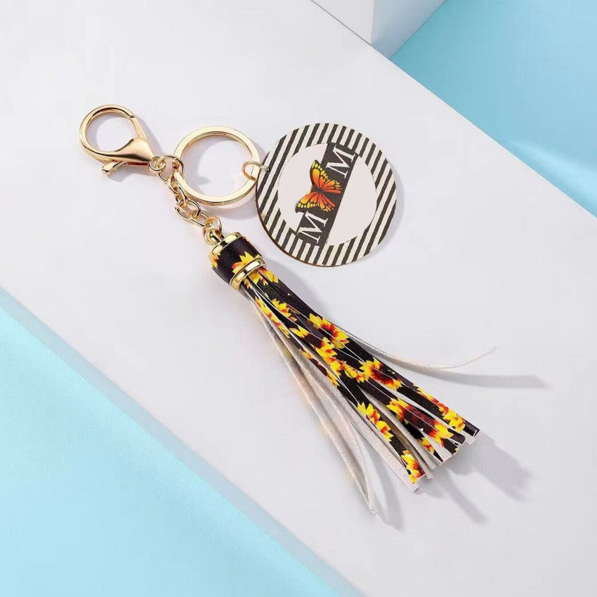 Wholesale MAMA Rainbow Tassel Wooden Keychain