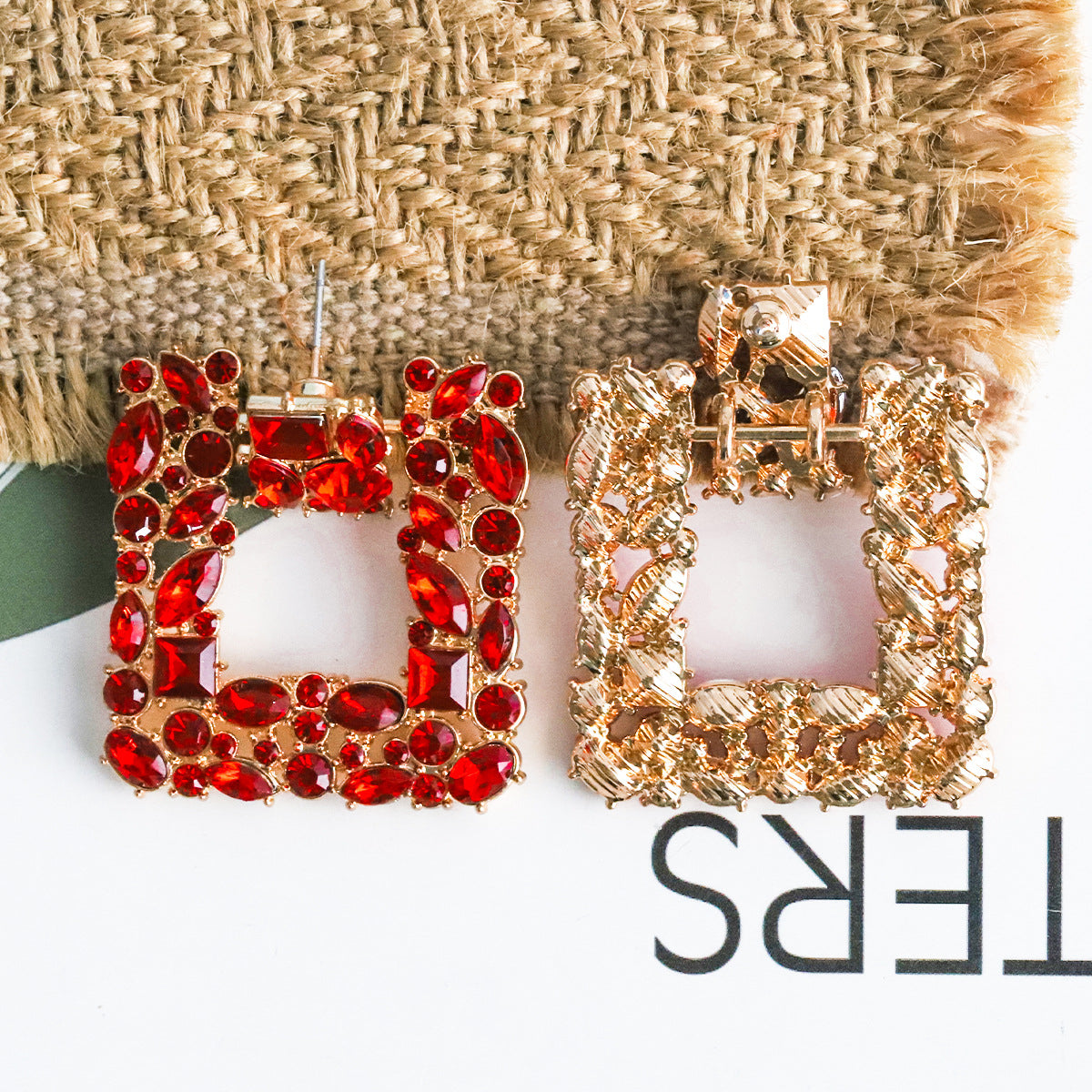 Wholesale Retro Square Gemstone Diamond Inlaid Alloy Earrings