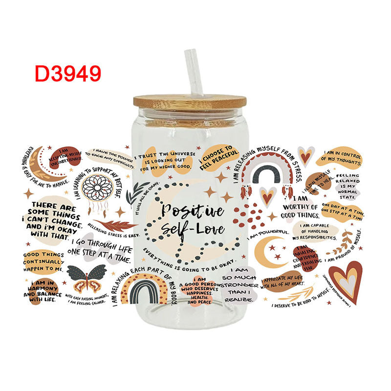 Wholesale Colorful butterfly letters  16oz Cup UV DTF Wraps