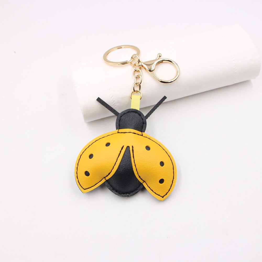 Wholesale Cartoon Ladybug Bag Charm Keychain In Yellow Artificial Leather Car Key Fashion Accessory Gift For Resale