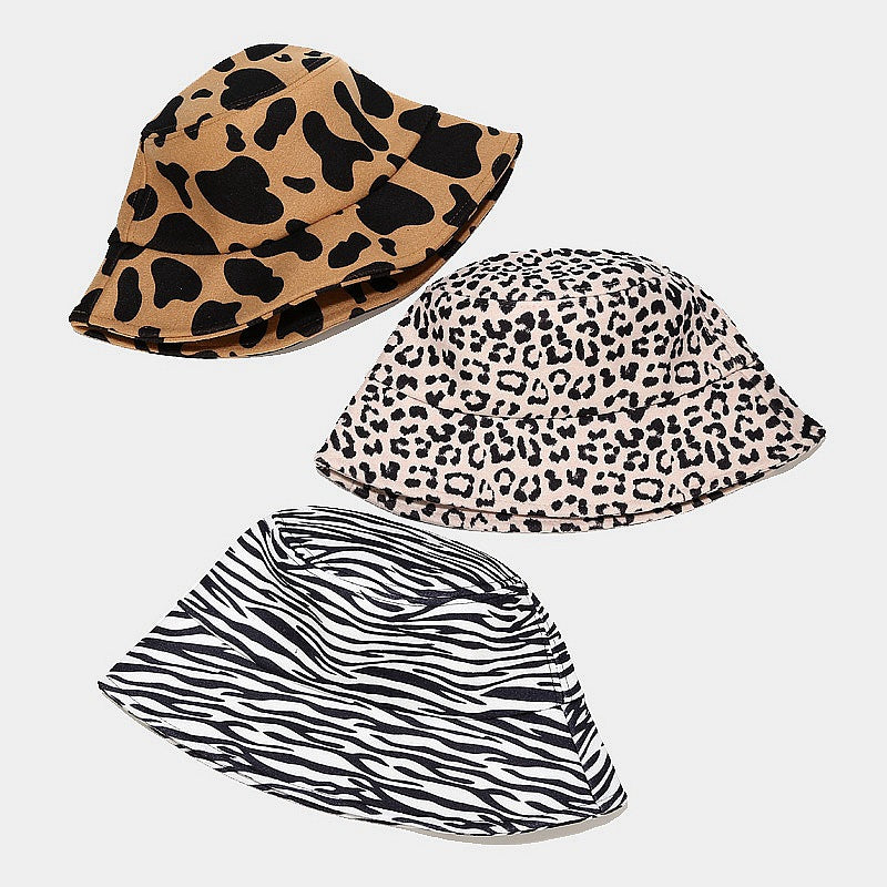 Wholesale 2023 Autumn and Winter New Thickened Wool Cow Pattern Leopard Pattern Zebra Pattern Fisherman Hat
