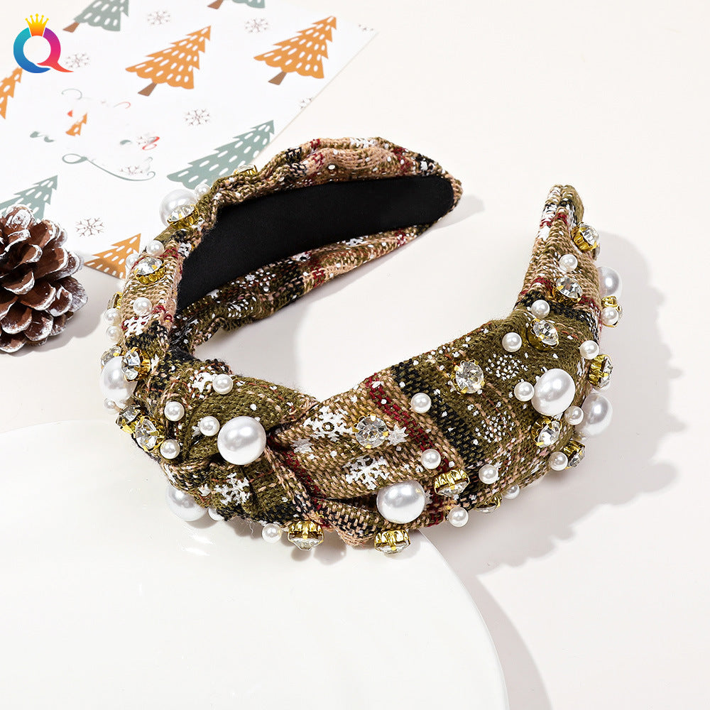 Wholesale Christmas Wide-brimmed Diamond-set Pearl High Skull Headband Hair Ornament