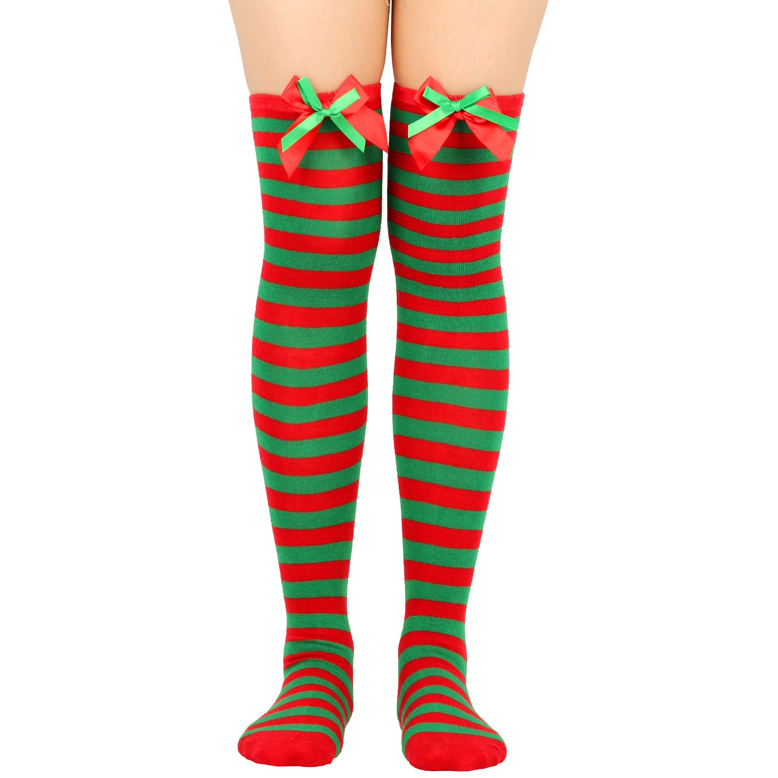 Wholesale Bow Christmas Ball Striped Over-the-Knee Socks