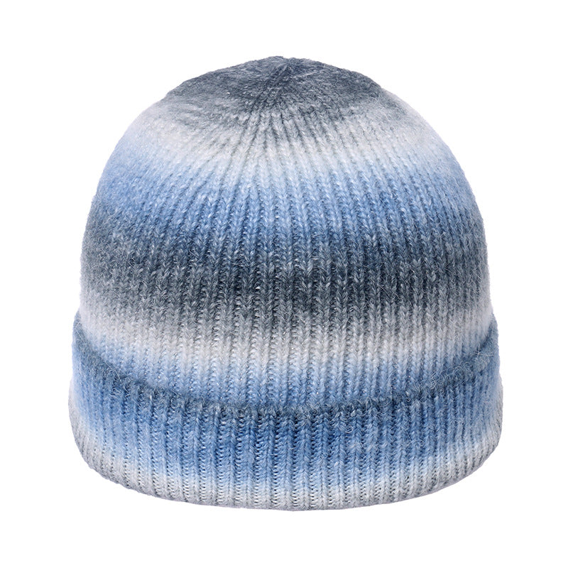 Wholesale Trendy Gradient Tie-dye Print Warm Rainbow Fashion Wool Hat