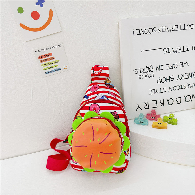 Hamburguesa de dibujos animados al por mayor linda bolsa de lienzo de cuerpo cruzado para niños