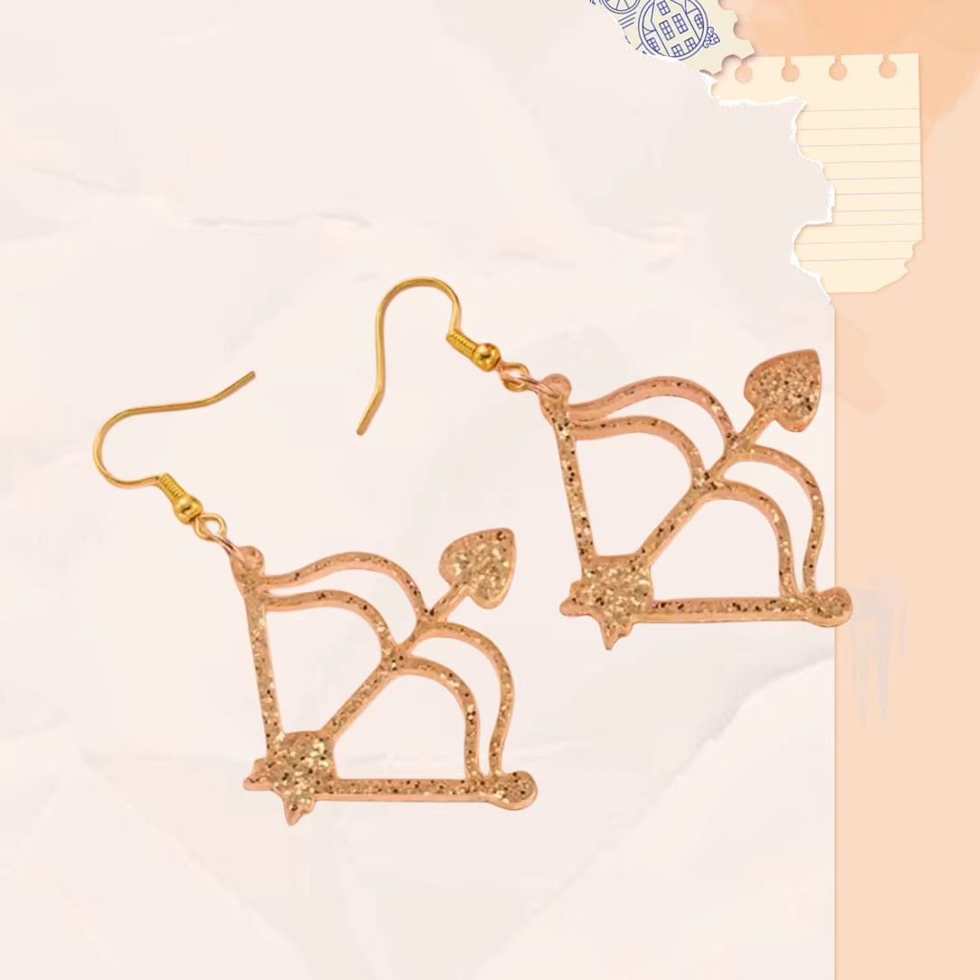 Wholesale Sparkling Pink Cupid Letter LOVE Bow Earrings