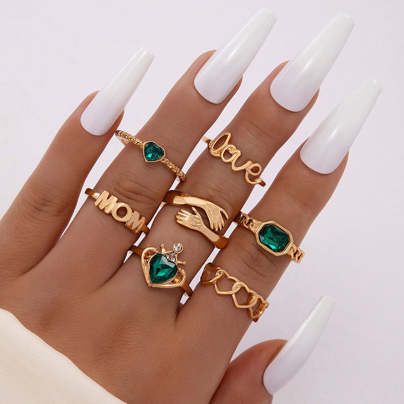 Wholesale Emerald Diamond Love Palm Alloy Ring Set
