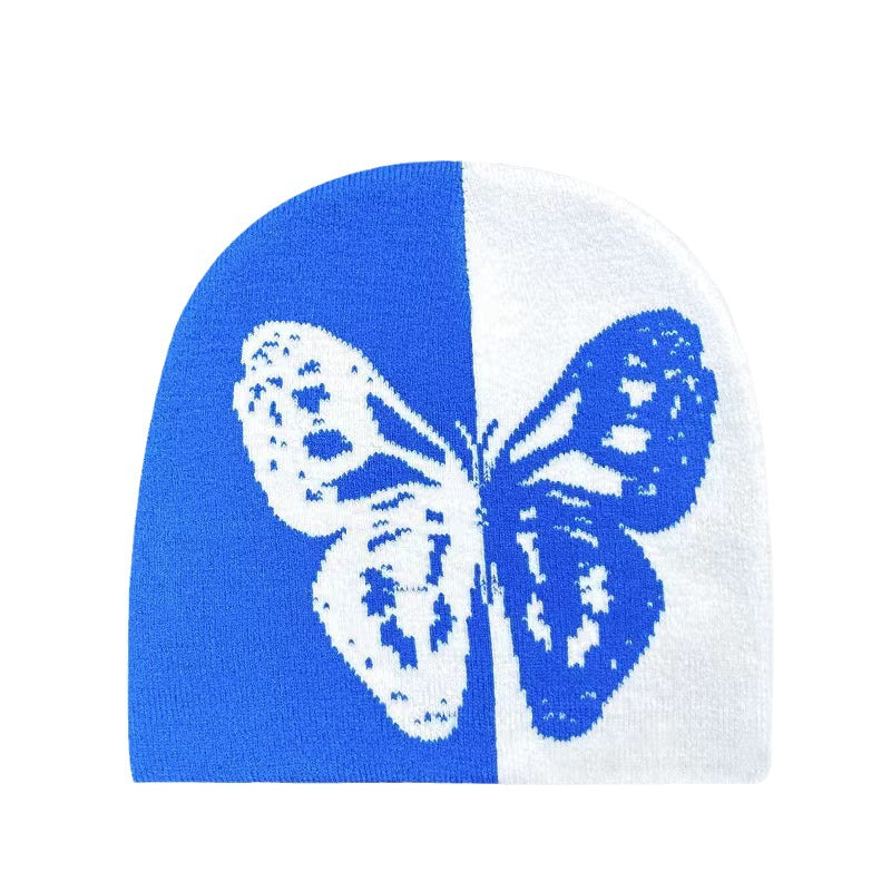 Wholesale Autumn and Winter Two-color Butterfly Warm Acrylic Knitted Beanie