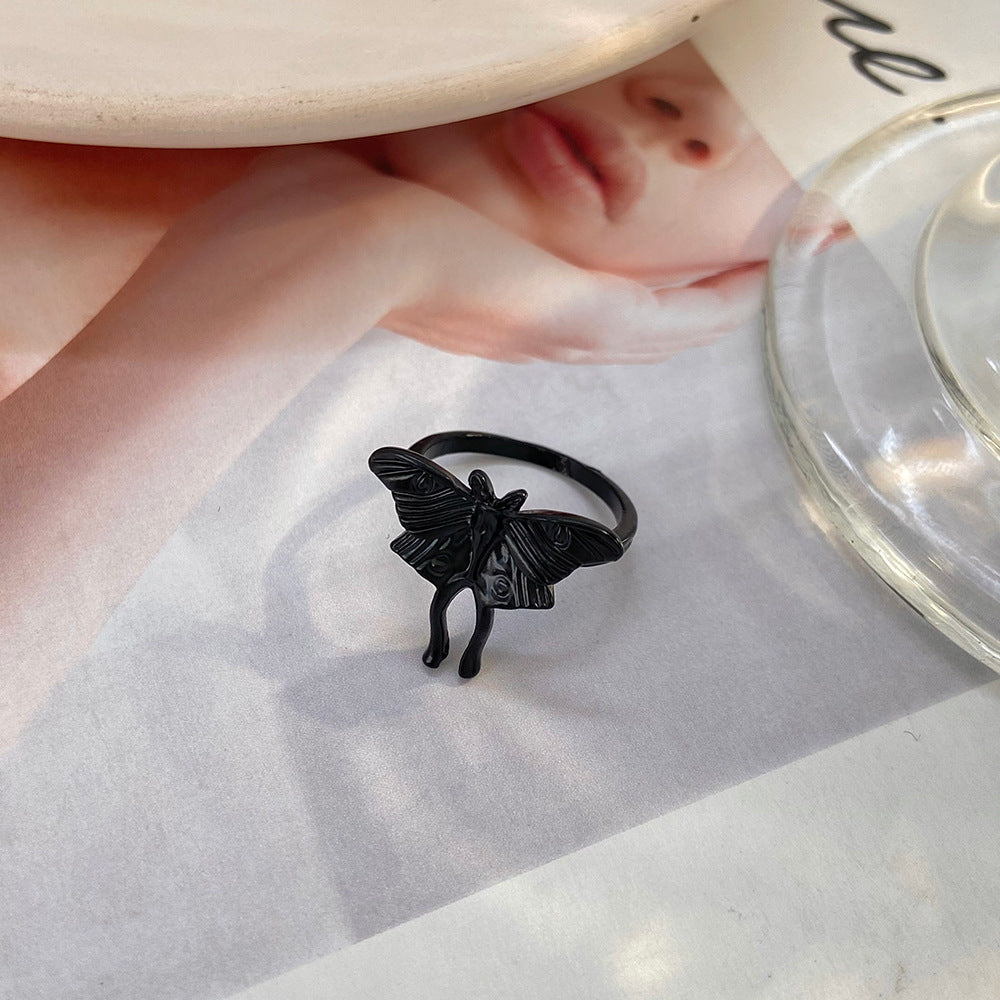 Wholesale Gothic Punk  Butterfly Bat Ring Women S Matt Black Alloy Jewelry Accessory For Boutique Resale
