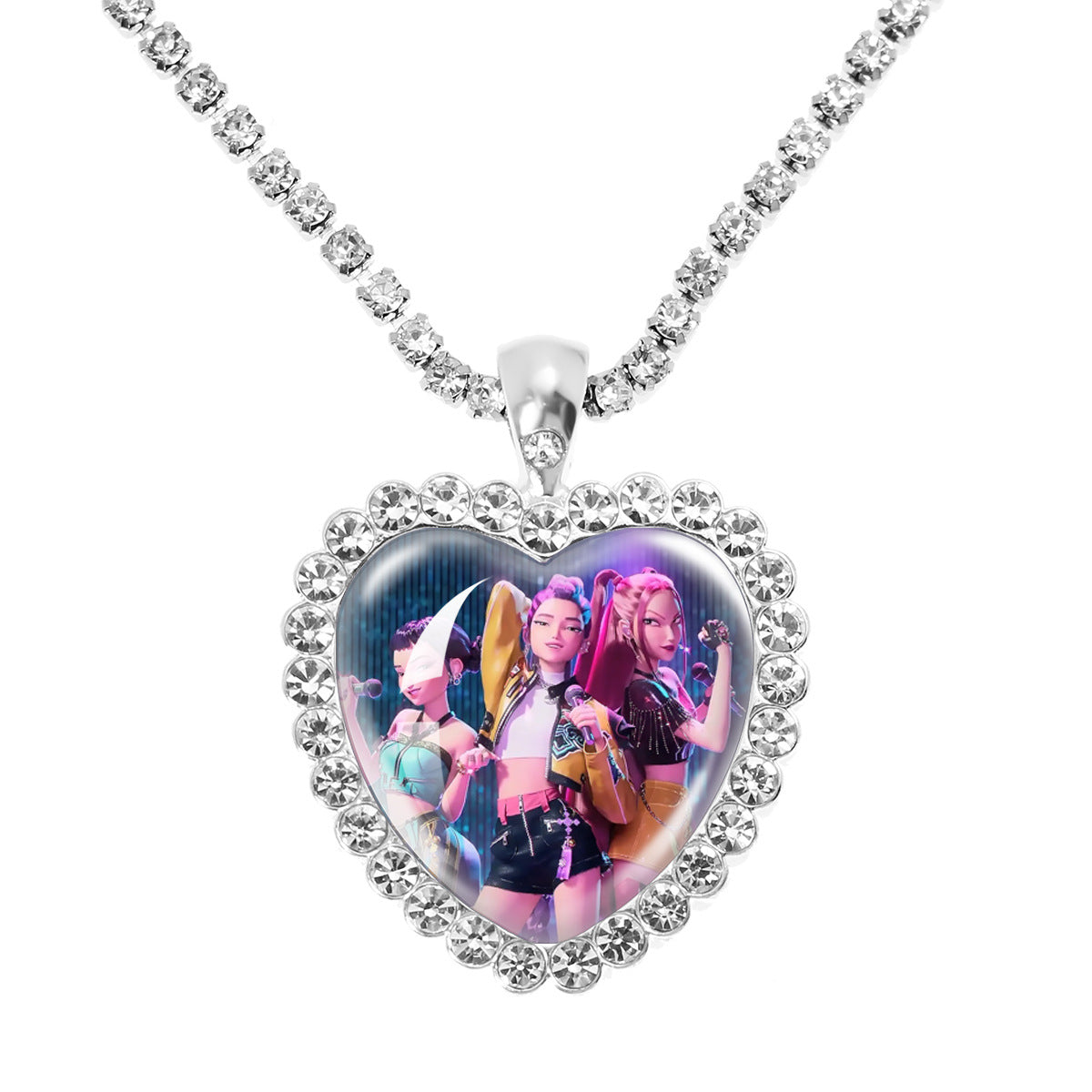 Wholesale Purple Cartoon Girl Time Gem Peach Heart Water Diamond Necklace OLY Exclusive