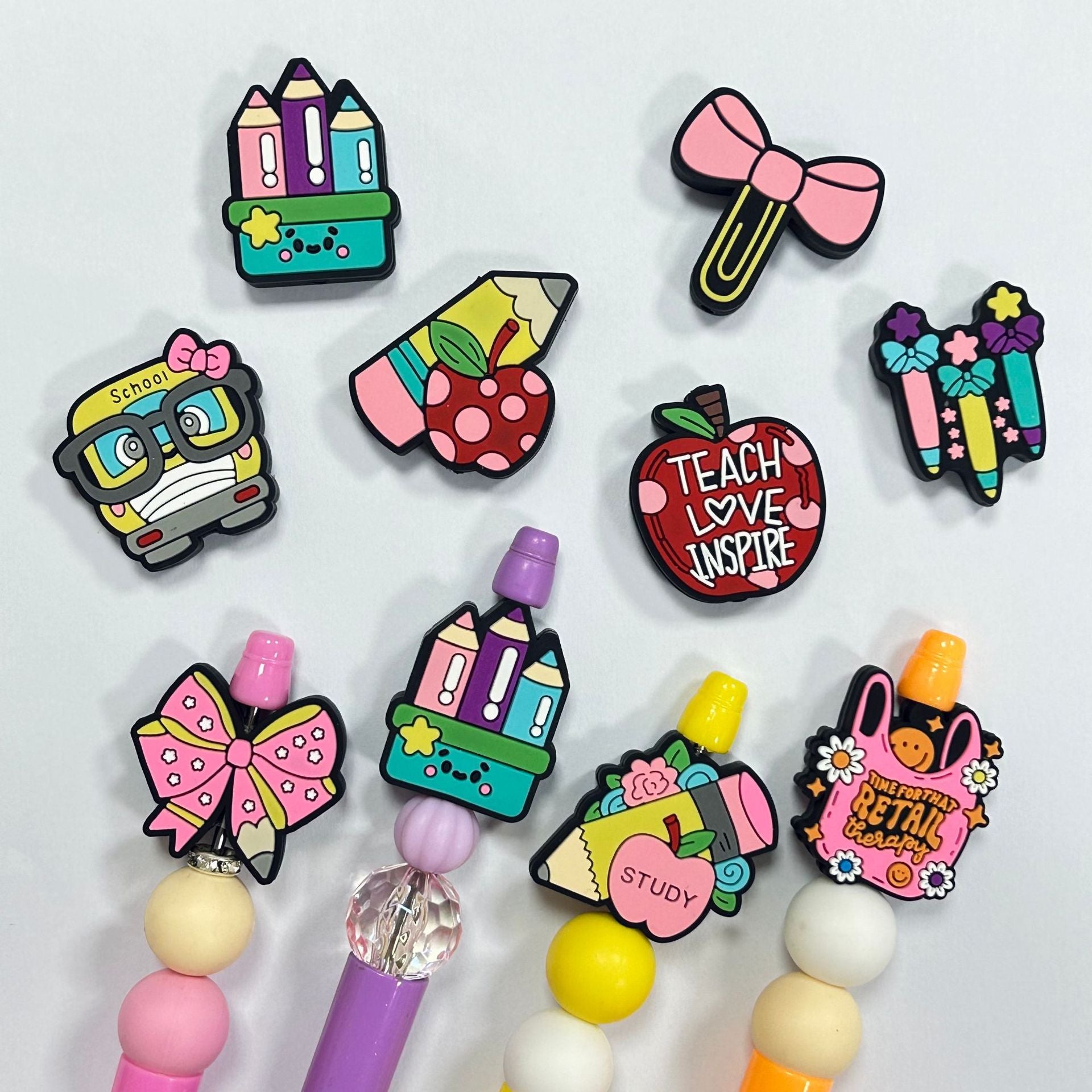 Wholesale 10pcs/pack Silicone Luminous Learning Series Cartoon Beads DIY Bead