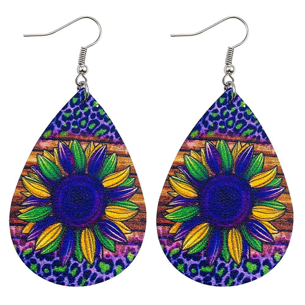 Wholesale Carnival Triple Leather Shiny Leaf Shape Bohemian Carnival Earrings