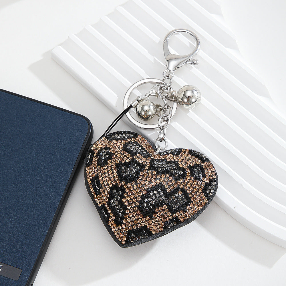 Wholesale 10pcs Heart Leopard Print Rhinestone Keychain