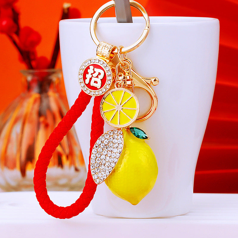 Wholesale Rhinestone Lemon Design Car Keychain Bag Charm Trendy Gift Accessory