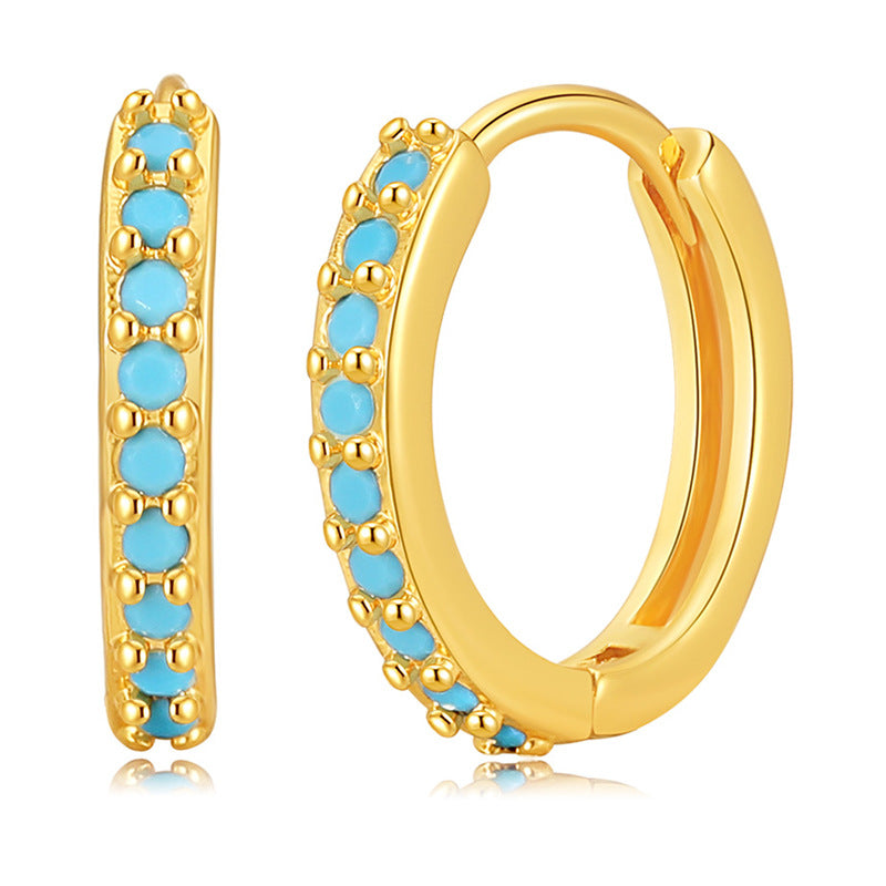 Wholesale Turquoise Brass Plated 18K Real Gold Earrings