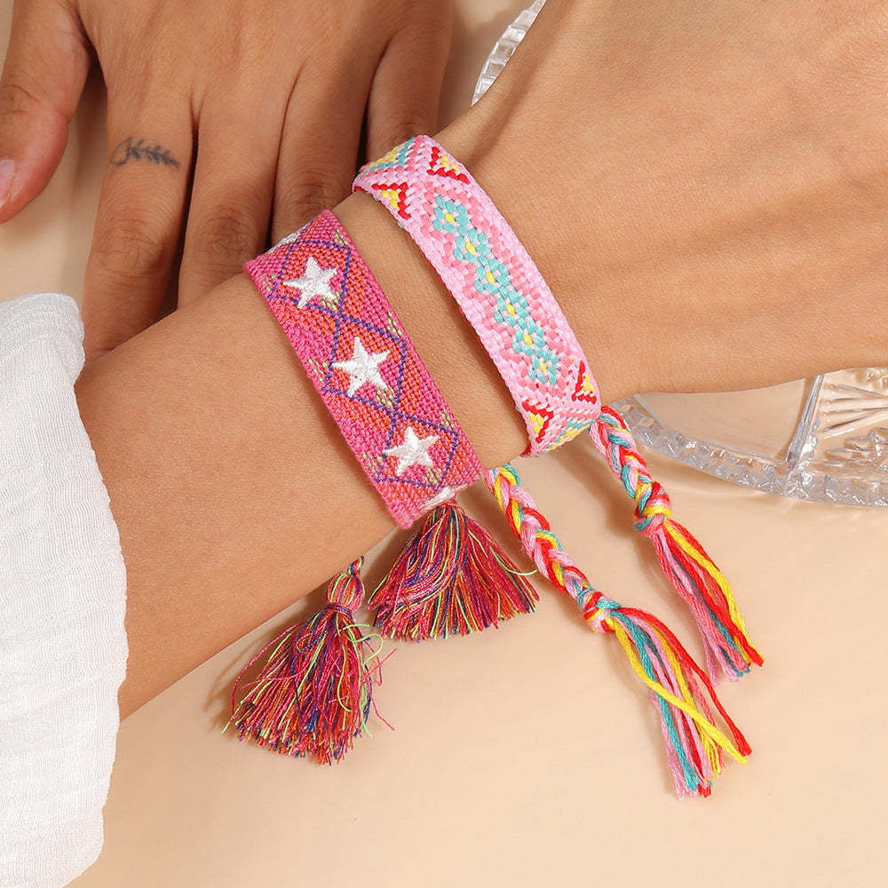 Wholesale Colorful Rice Beads Hand Woven Tassel Bracelet Set