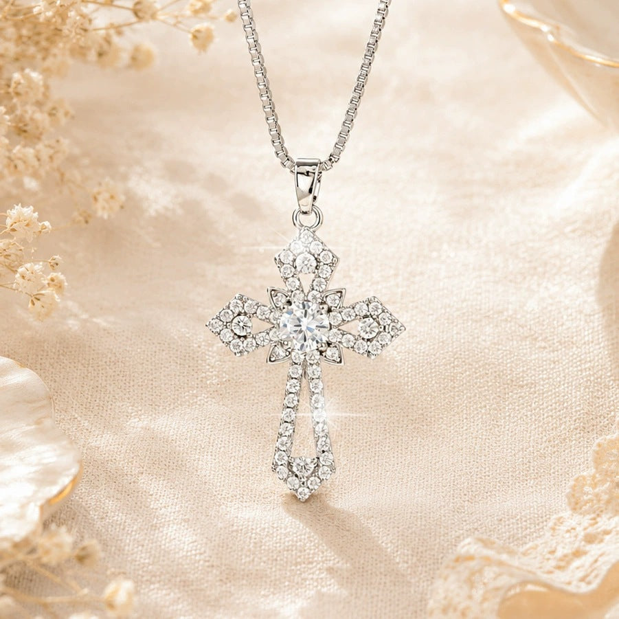 Wholesale Hip Hop Full Set Moissanite Cross Pendant Necklace Fashion Jewelry Accessory Casual Party Gift Boutique Resale