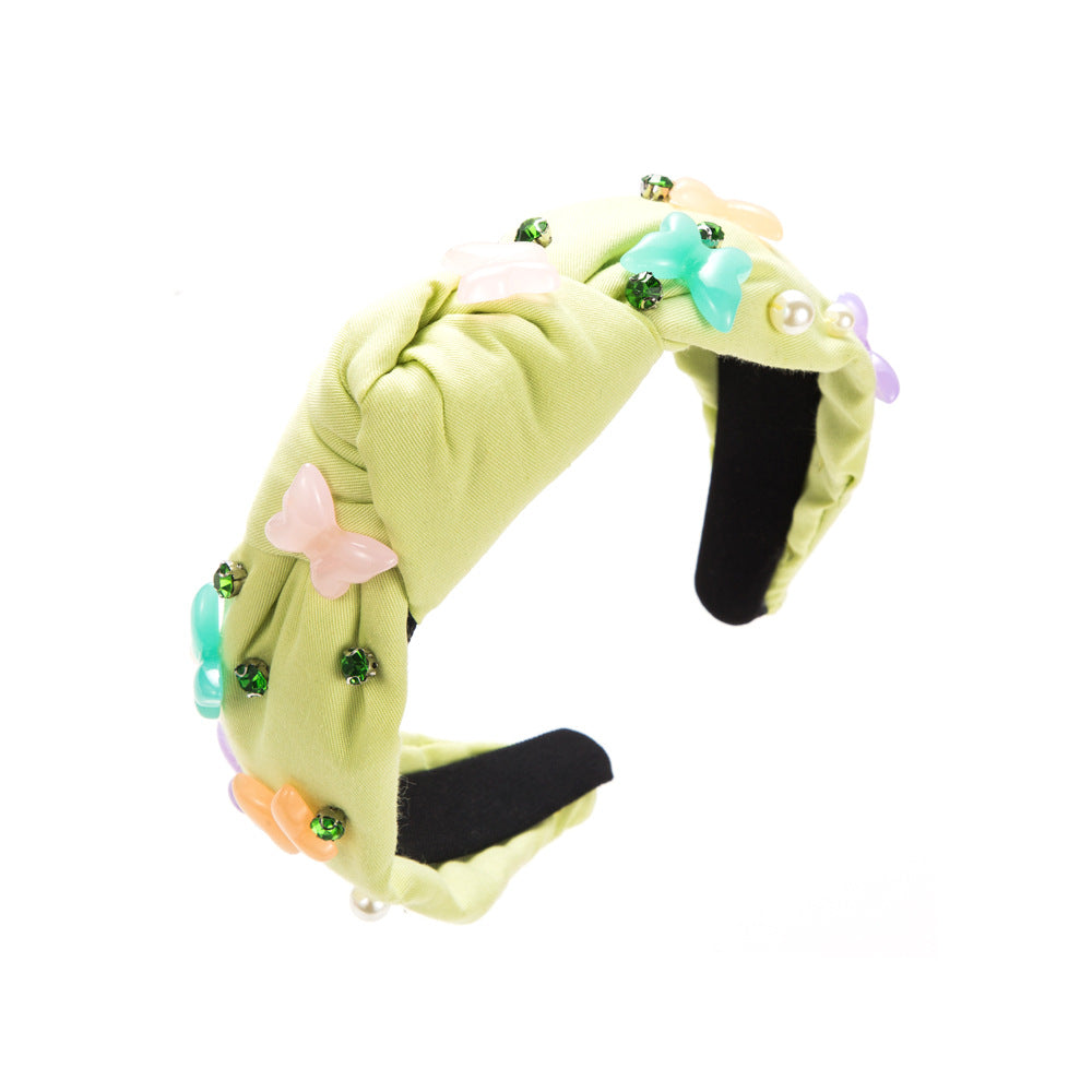 Wholesale Resin Butterfly Accessory Diamond Pearl Knotted Headband