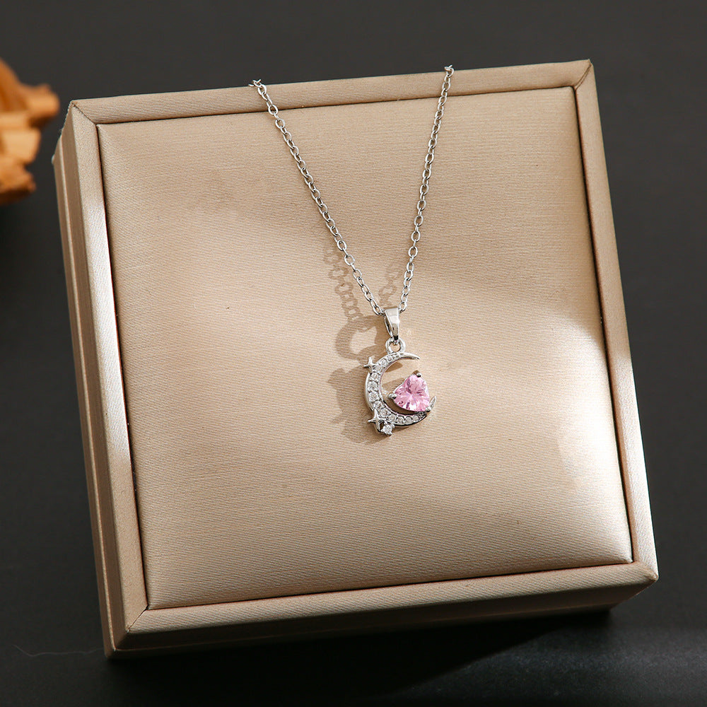 Wholesale Silver titanium steel necklace with powder zirconium inlay