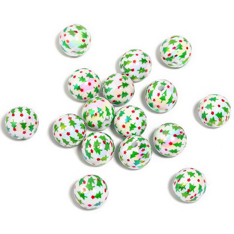 Wholesale 100pcs Acrylic Pentagram Christmas Tree Printed Beads