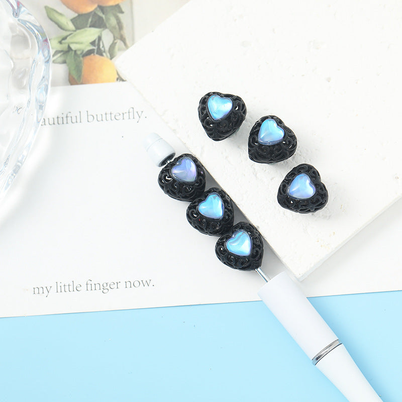 Wholesale 10pcs Alloy Hollow Love Cat's Eye Straight Hole Beads
