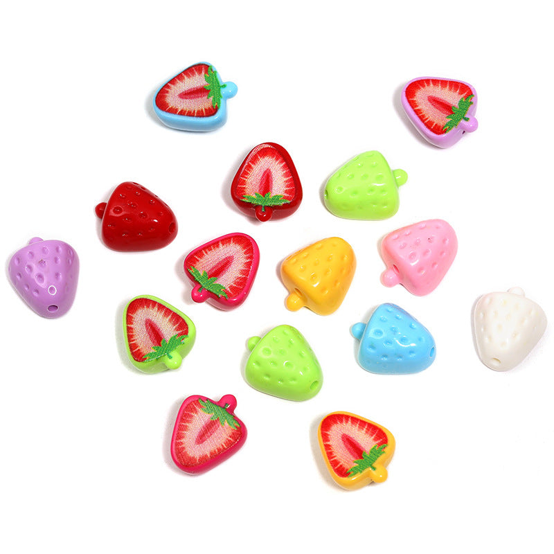 Wholesale 100pcs/pack Creative colorful three-dimensional strawberry apple fruit beaded cartoon high-value loose beads DIY mobile phone chain jewelry accessories