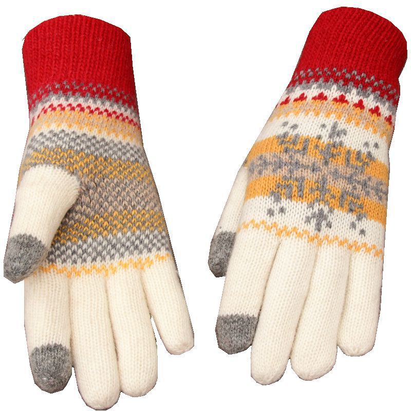 Wholesale Plus Velvet and Thickened Winter Five-finger Double-layer Cold-proof Snowflake Wool Gloves