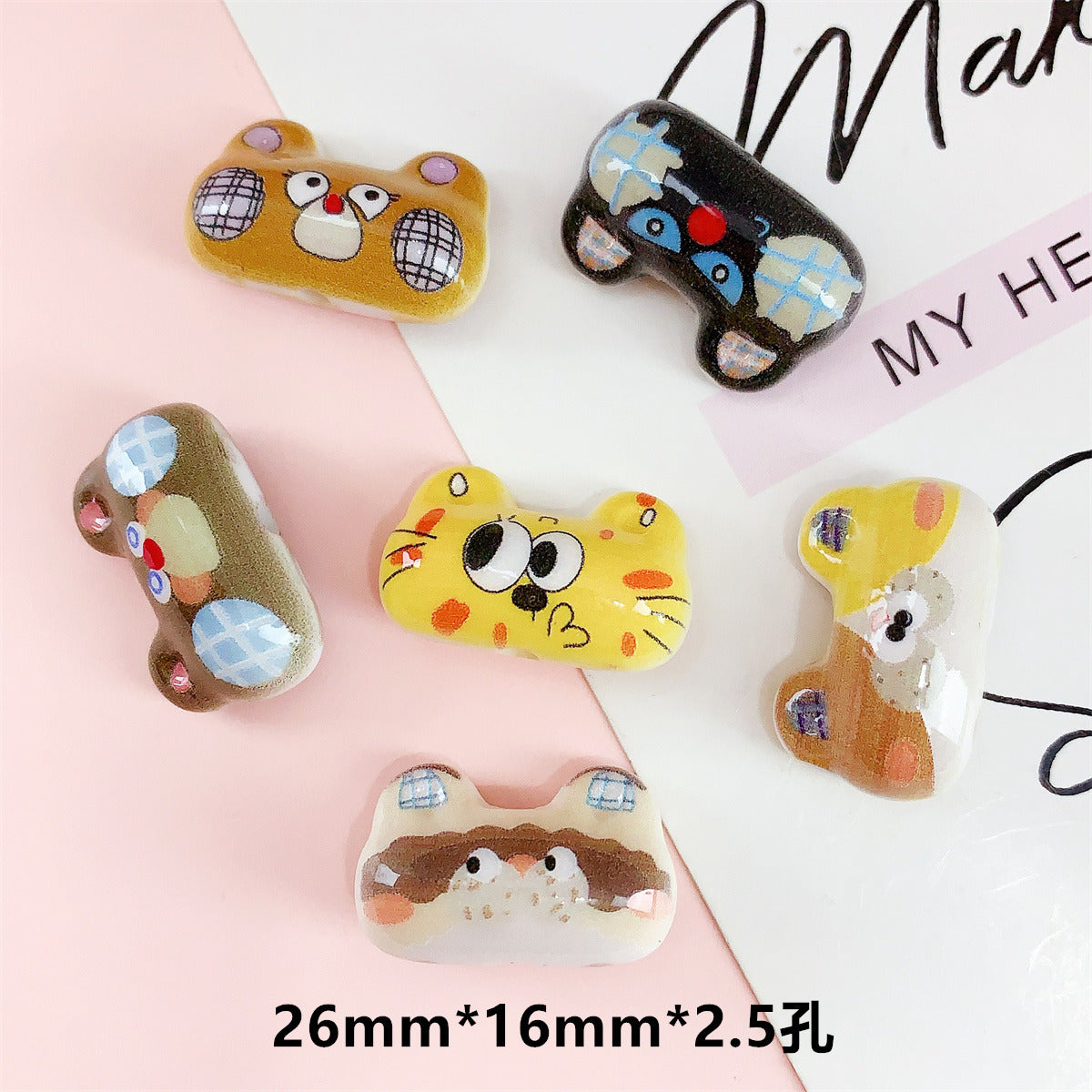 Wholesale 10pcs double-sided printed panda head heart-shaped pentagram acrylic beads