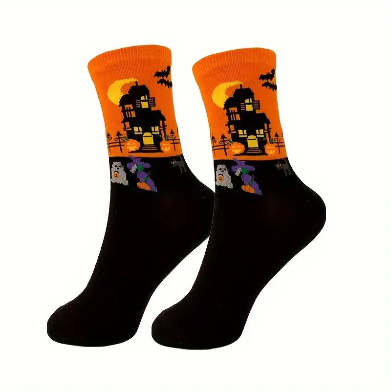 Wholesale Halloween Skull Pumpkin Bat Cartoon Print Casual Socks