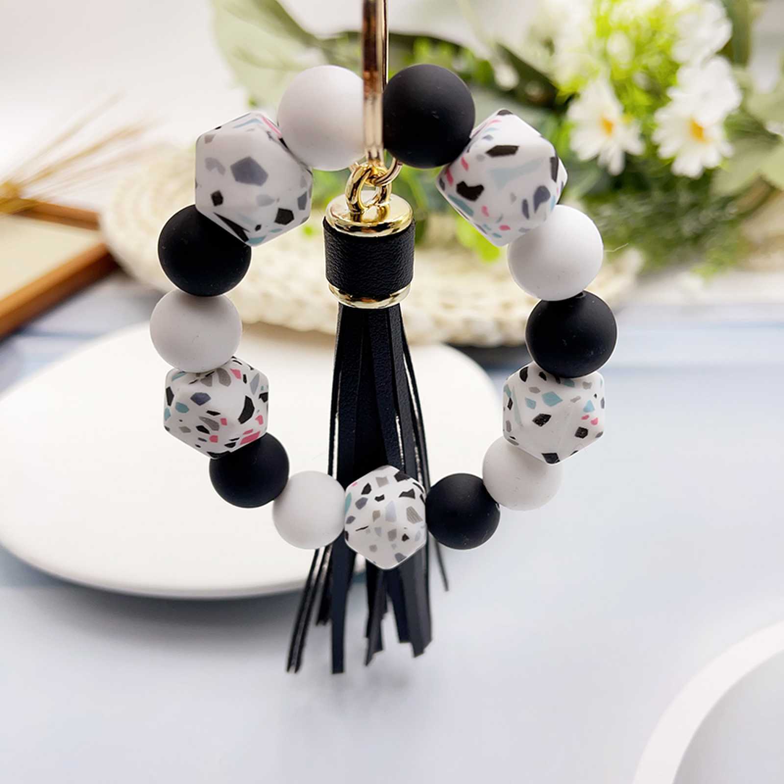 Wholesale Camouflage Stone Silicone Beaded Wrist Keychain