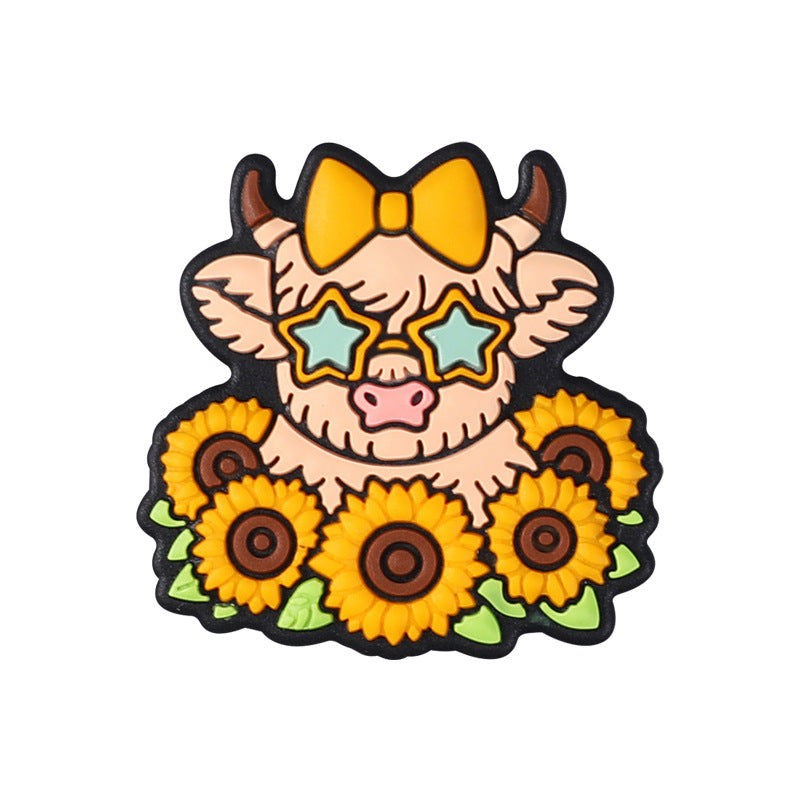 Wholesale 20pcs/pack cartoon highland cow silicone beads diy suit mix food grade daisy sunflower silicone beads