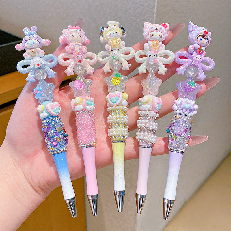 Wholesale Children' s Cartoon Flash Diamond Bow Rotary Writing Pen Black OLY Exclusive