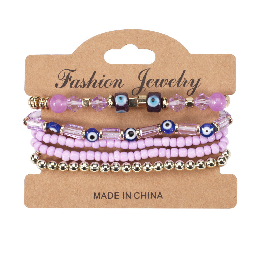 Wholesale Bohemian Eye Pattern Rice Beads Multi-layer Bracelet