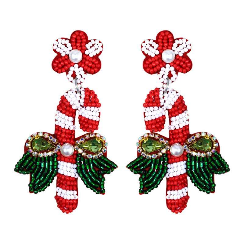 Wholesale Christmas Creative Cute Candy Cane Christmas Earrings
