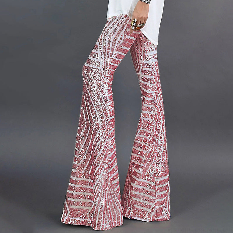 Wholesale Polyester Sequin Casual Pants Wide Leg Pants Loose High Waisted Long Pants