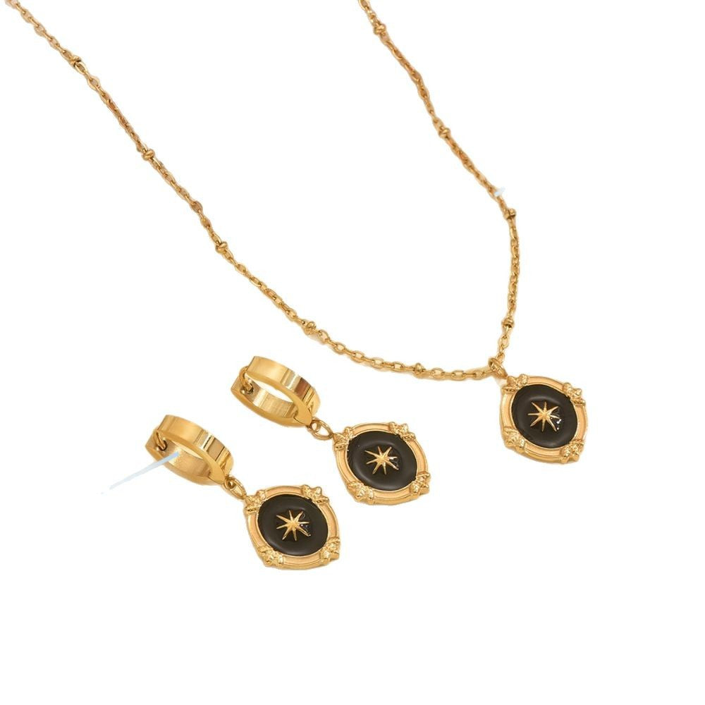 Wholesale Black cross pendant stainless steel gold necklace and earrings