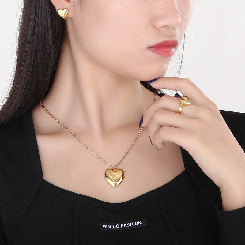 Wholesale Heart Shape Necklace Earrings Jewelry Gold Plated Set