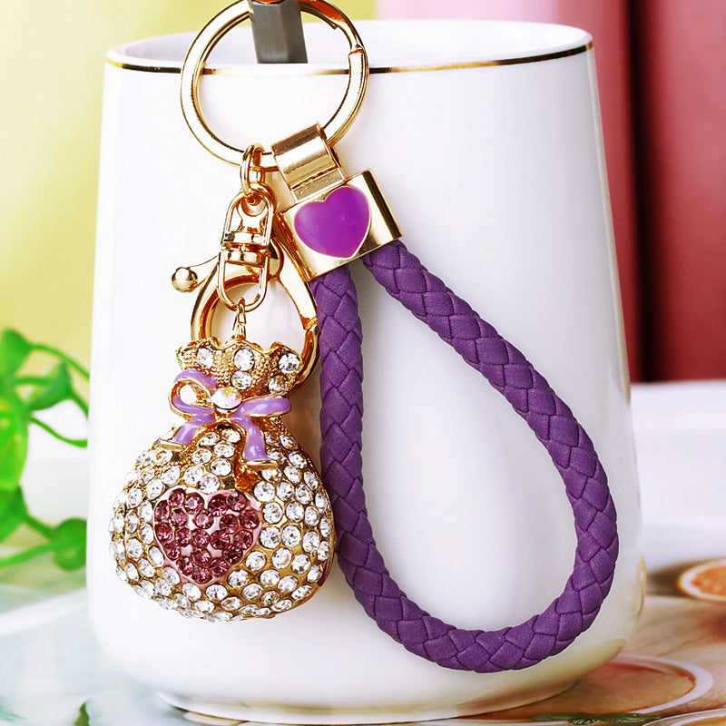 Wholesale Metal Pearl Heart Lucky Bag Keychain Cute Car Key Accessory Bag Charm For Women Gift