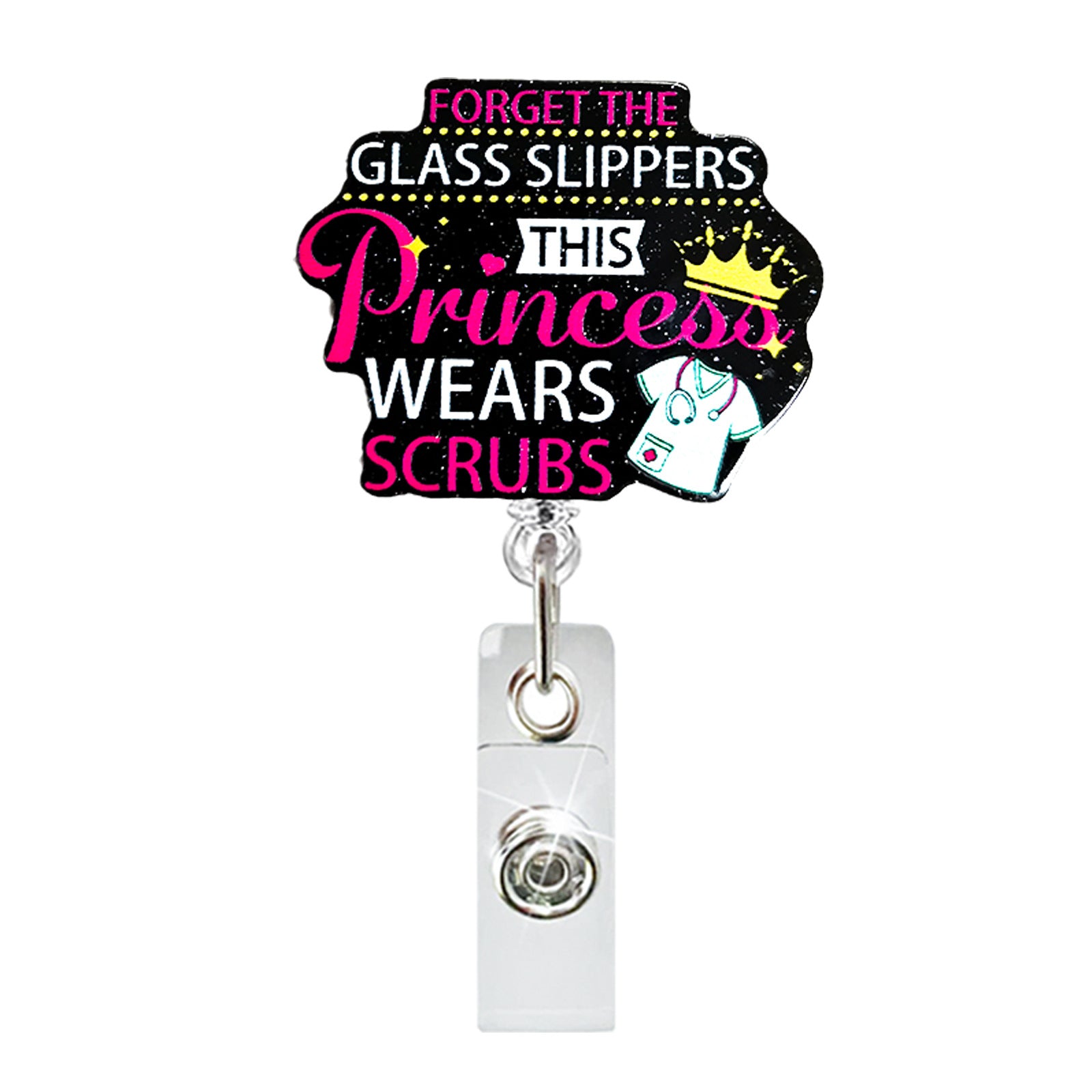 Wholesale Glitter acrylic skeleton finger retractable badge