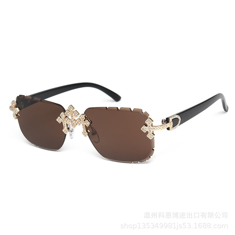 Wholesale Cross studded diamonds frameless Women Sunglasses