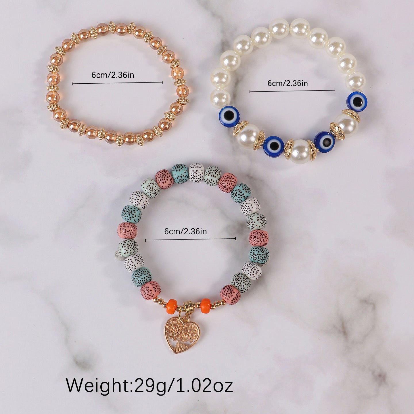 Wholesale Bohemian Eye Tree of Life Pendant Multi Layered Pendant Glass Elastic Bracelet