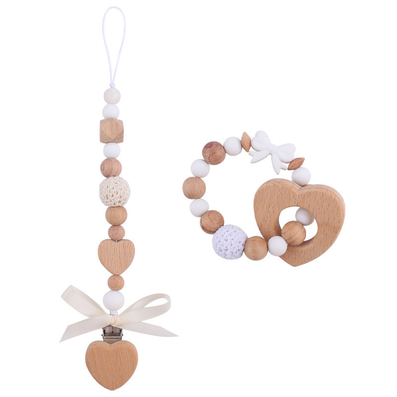 Wholesale Baby Handmade Bow Pacifier Chain Comfort Teether Bracelet Toy Two-piece Set