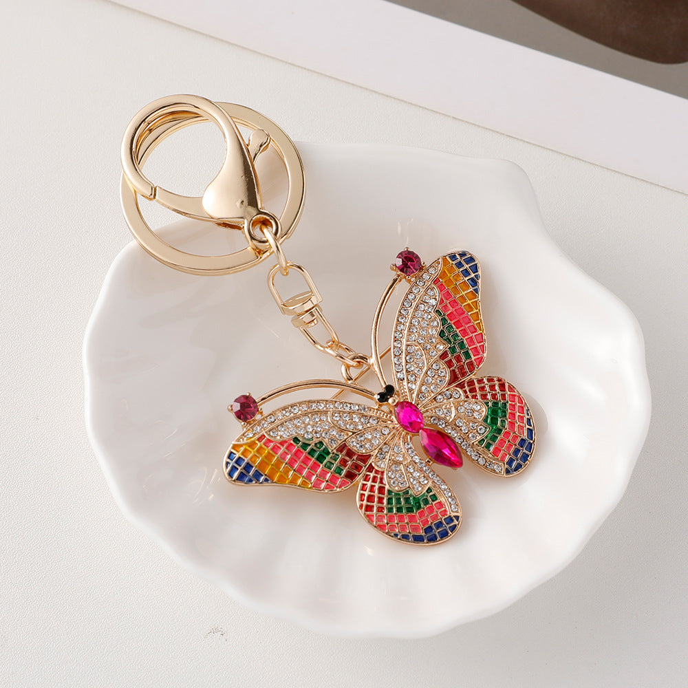 Wholesale Colored Butterfly Pendant Inlaid with Diamond Metal Keychains