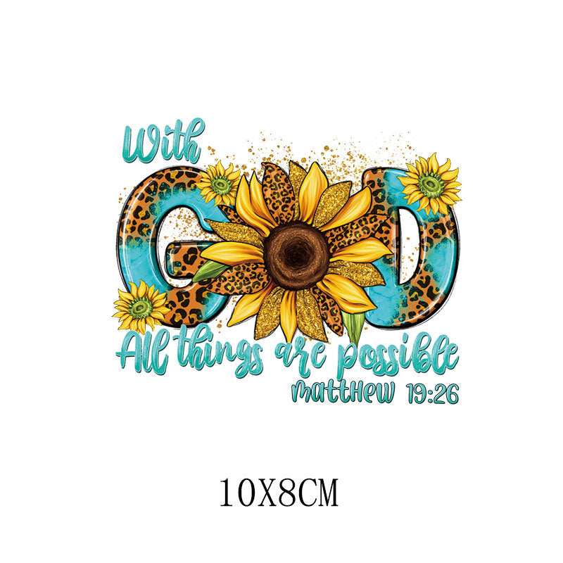 Wholesale 5pcs/pack Yellow sunflower letter heat transfer printing   UV DTF Ready to Press Transfers Wraps