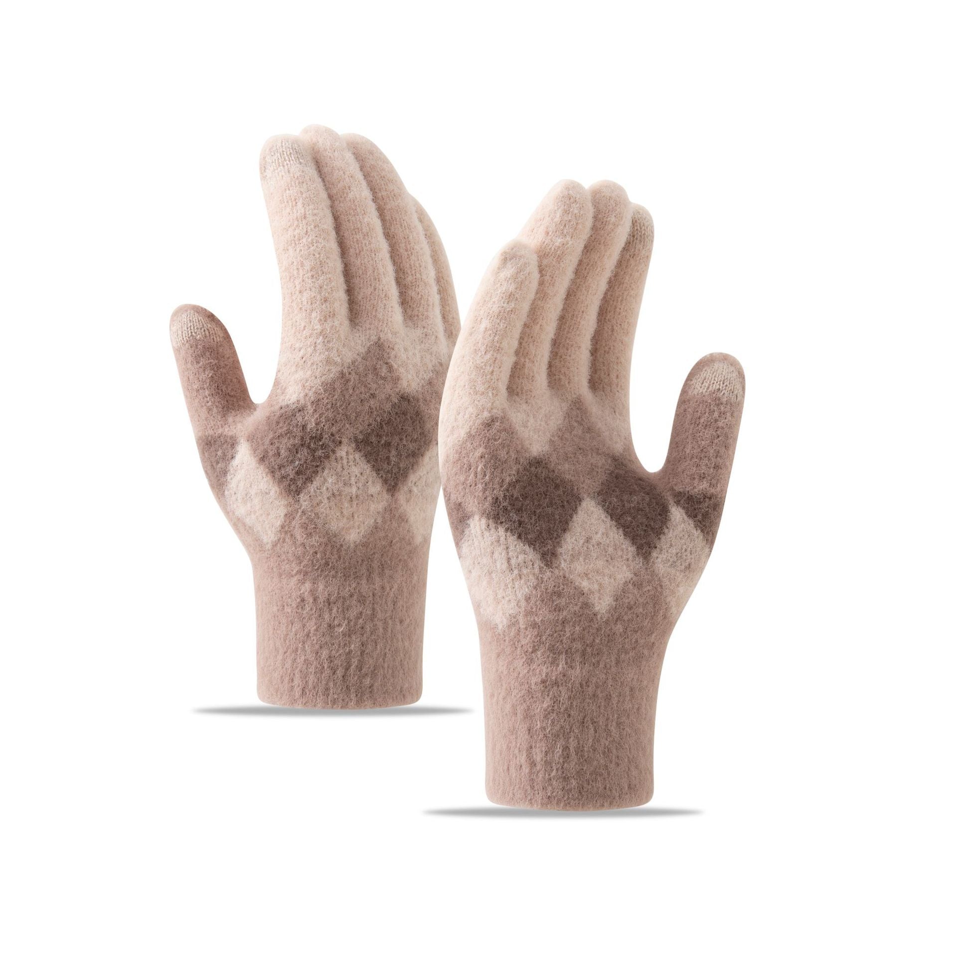 Wholesale Imitation Mink Rhombus Knitted Plush Cold-proof and Warm Touch Screen Gloves