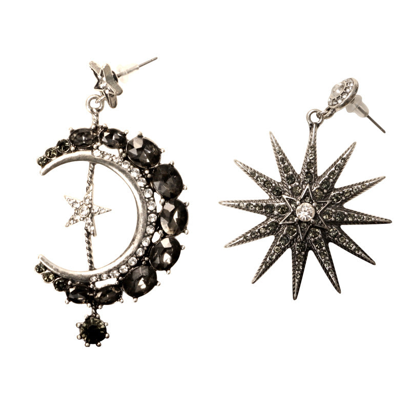 Wholesale Zinc Alloy Star and Moon Asymmetric Earrings