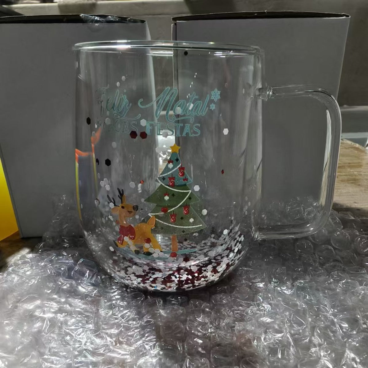 Wholesale Flowing Sequin Double-layer Christmas Tree, Artificially Blown High-temperature Resistant High Borosilicate Glass Cup