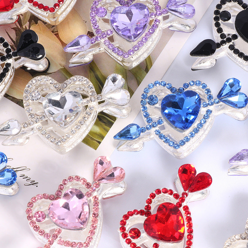 Wholesale  2PCS/Pack Double-sided alloy rhinestones one arrow through the heart love diamond ball straight hole beads DIY mobile phone chain keychain necklace accessories