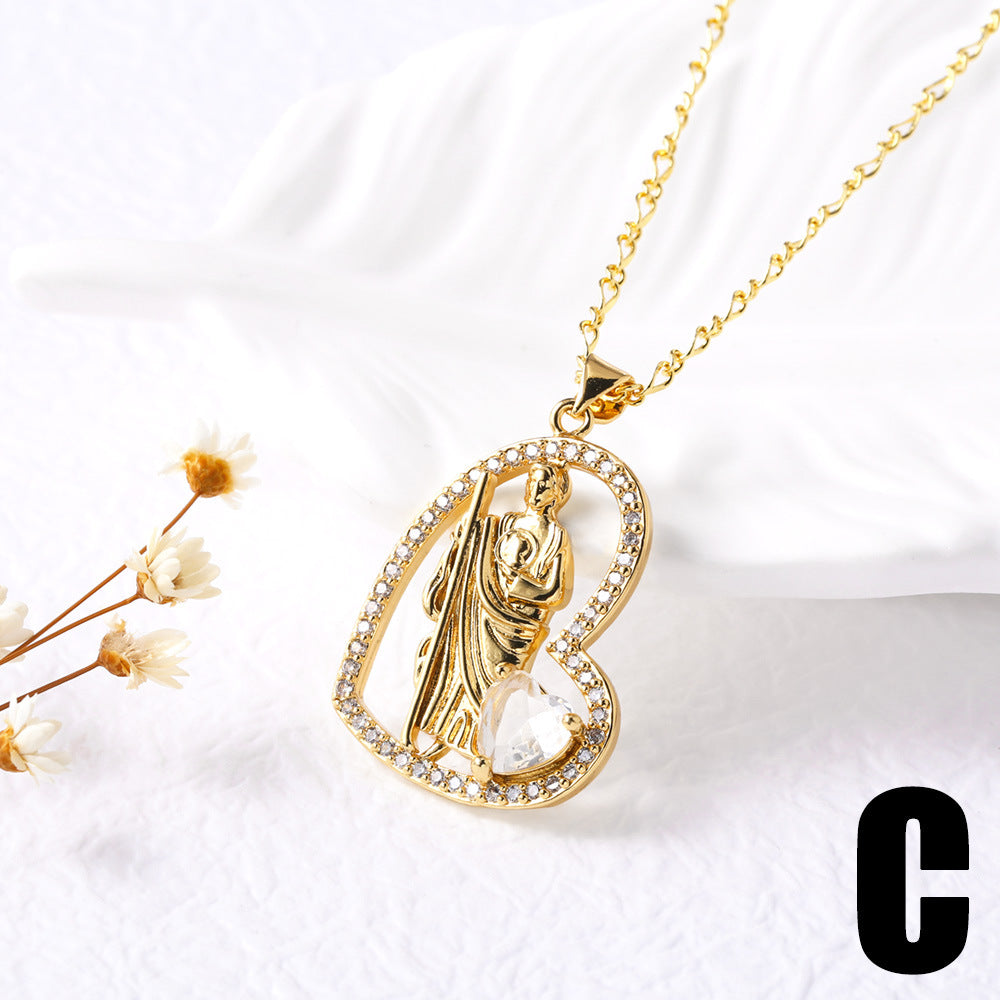 Wholesale Diamond studded portrait  heart necklace