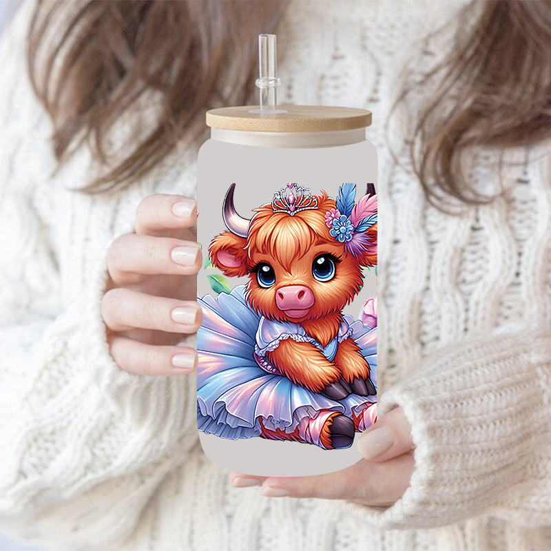 Wholesale Colorful flowers Western style cute cow 16oz Cup UV DTF Wraps